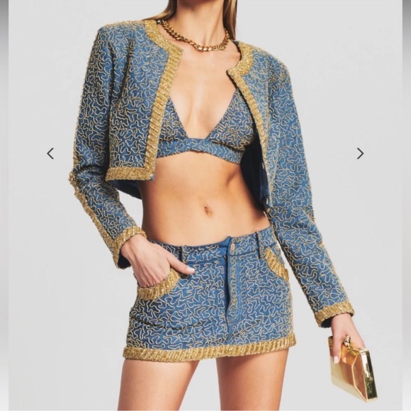 RETROFÊTE ALMA JACKET, MANI EMBELLISHED DENIM SKIRT, NINA TOP ALL 3 PIECES - Picture 1 of 14